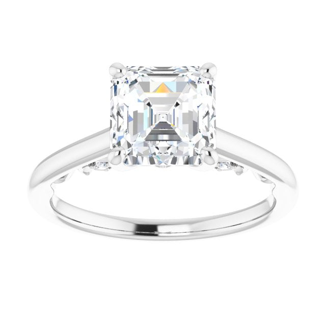 Cubic Zirconia Engagement Ring- The Heilanda (Customizable Cathedral-set Asscher Cut Style featuring Peekaboo Trellis Hidden Stones)