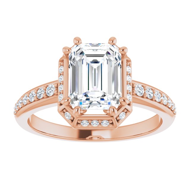 Cubic Zirconia Engagement Ring- The Gwen Noelle (Customizable Radiant Cut Design with Geometric Under-Halo and Shared Prong Band)