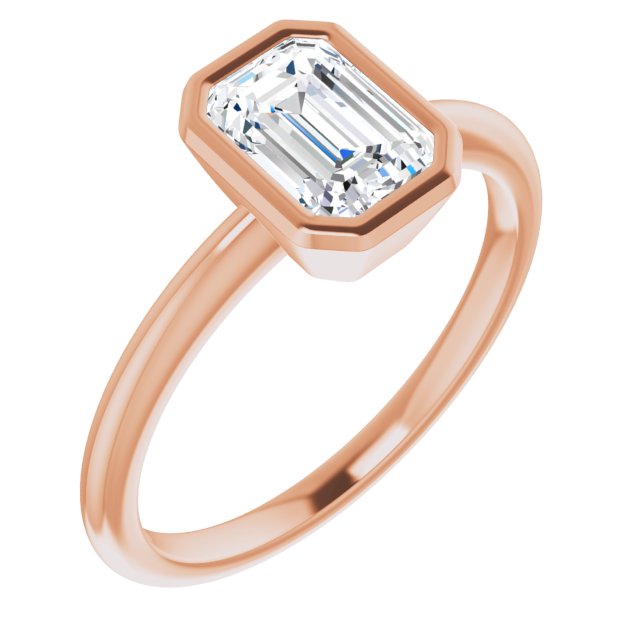 10K Rose Gold Customizable Bezel-set Emerald/Radiant Cut Solitaire with Thin Band