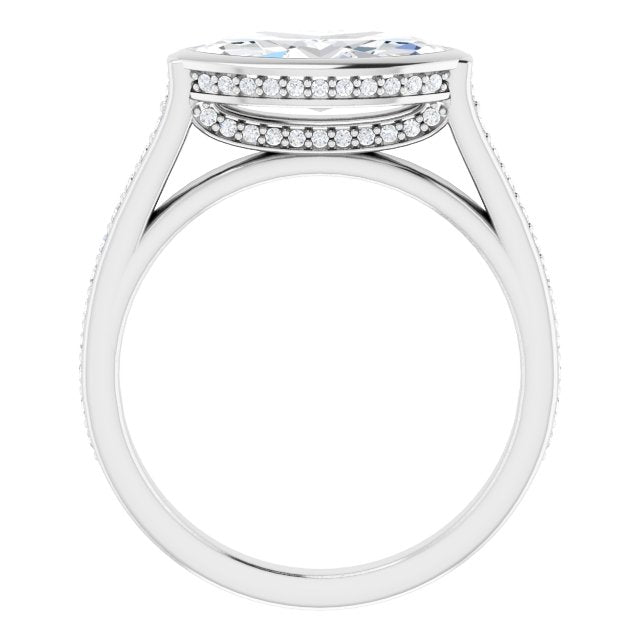 Cubic Zirconia Engagement Ring- The Jada (Customizable Cathedral-Bezel Marquise Cut Design with Under Halo and Shared Prong Band)