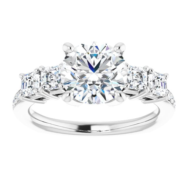 Cubic Zirconia Engagement Ring- The Harmony (Customizable Round Cut 5-stone Style with Quad Round Accents plus Shared Prong Band)