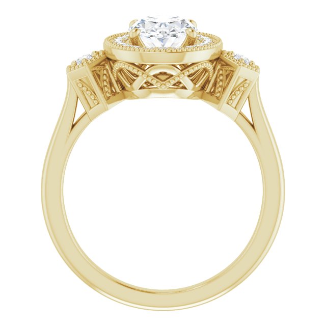 Cubic Zirconia Engagement Ring- The Pacifica (Customizable Cathedral Oval Cut Design with Halo and Delicate Milgrain)
