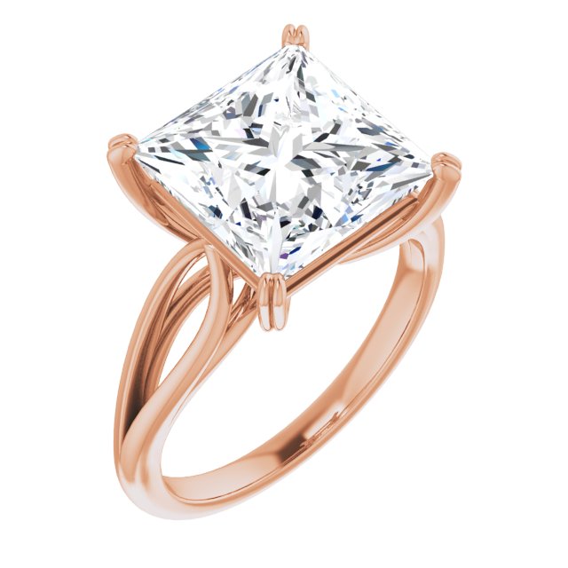 10K Rose Gold Customizable Princess/Square Cut Solitaire with Wide-Split Band
