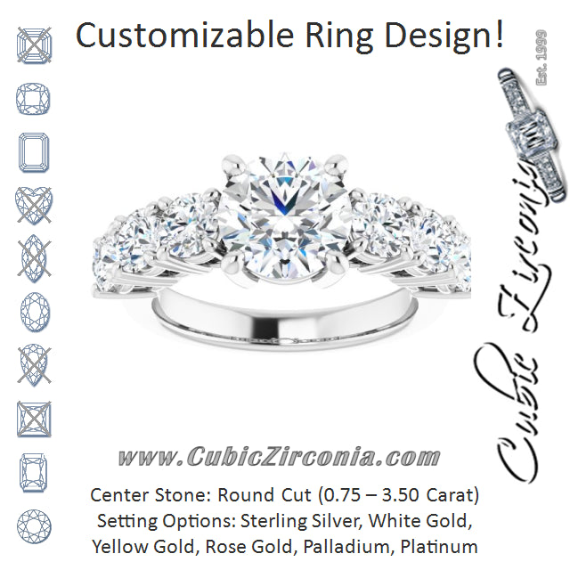 Cubic Zirconia Engagement Ring- The Xiomara (Customizable 7-stone Round Cut Design with Large Round-Prong Side Stones)