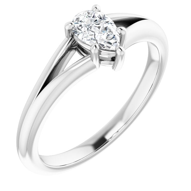 10K White Gold Customizable Pear Cut Solitaire with Tapered Split Band
