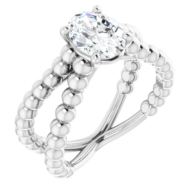 Cubic Zirconia Engagement Ring- The Isabella Noa (Customizable Oval Cut Solitaire with Wide Beaded Split-Band)