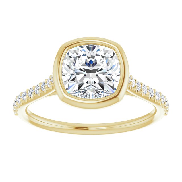 Cubic Zirconia Engagement Ring- The Careena (Customizable Bezel-set Cushion Cut Style with Ultra-thin Pavé-Accented Band)