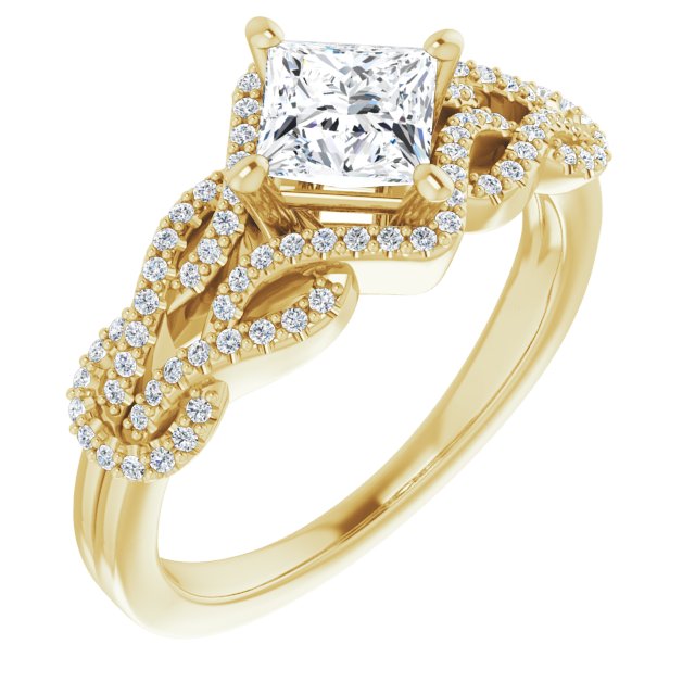 10K Yellow Gold Customizable Princess/Square Cut Design with Intricate Over-Under-Around Pavé Accented Band