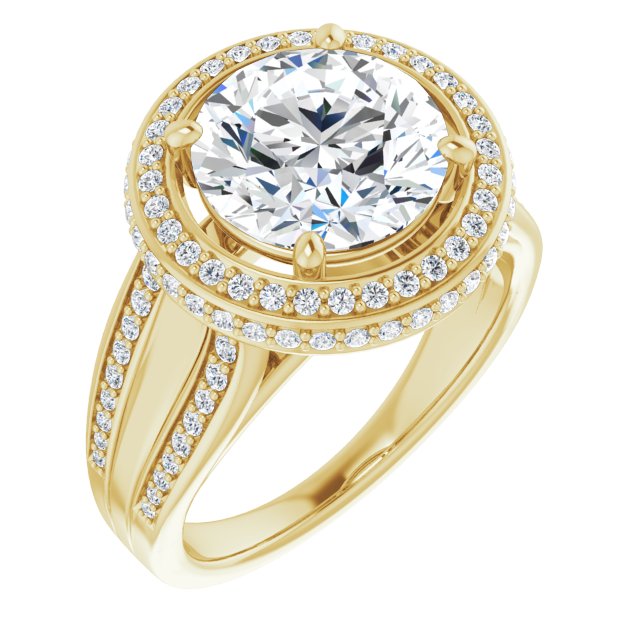 10K Yellow Gold Customizable Halo-style Round Cut with Under-halo & Ultra-wide Band
