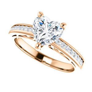 Cubic Zirconia Engagement Ring- The Jazmin Ella (Customizable Heart Cut with Three-sided Filigree and Channel Accents)