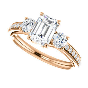 Cubic Zirconia Engagement Ring- The Kristin (Customizable Emerald Cut 3-stone Design Enhanced with Pavé Band)