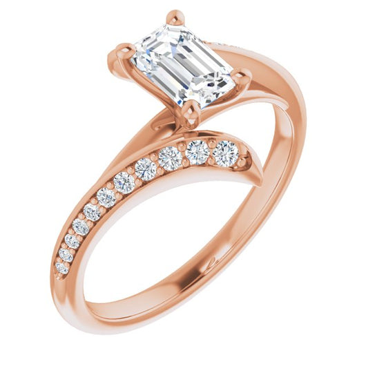 10K Rose Gold Customizable Emerald/Radiant Cut Style with Artisan Bypass and Shared Prong Band