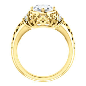 Cubic Zirconia Engagement Ring- The Leilani (Customizable Asscher Cut Vintage Crown Setting with Oversized Crosshatch Band)