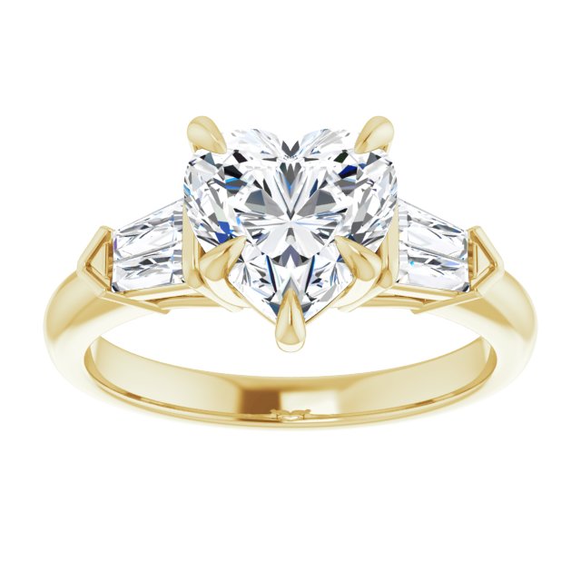 Cubic Zirconia Engagement Ring- The Fortunada (Customizable 5-stone Design with Heart Cut Center and Quad Baguettes)