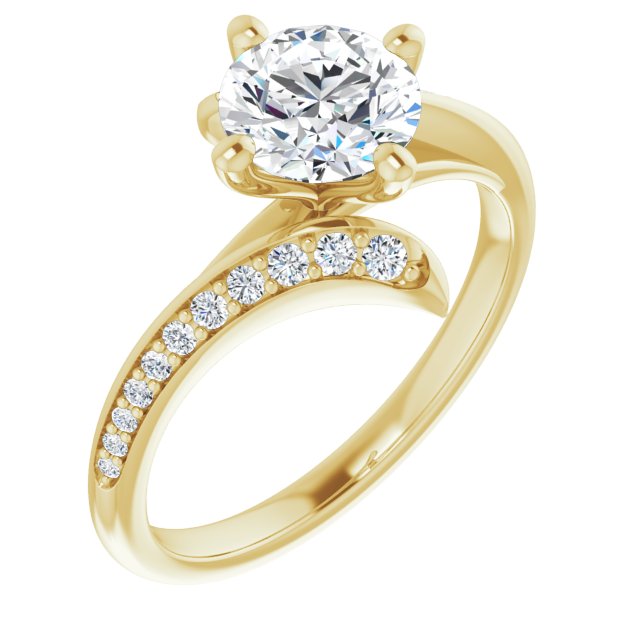 10K Yellow Gold Customizable Round Cut Style with Artisan Bypass and Shared Prong Band