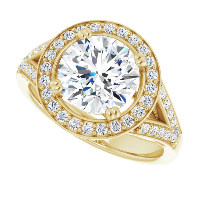 Cubic Zirconia Engagement Ring- The Aryanna (Customizable Cathedral-set Round Cut Style with Accented Split Band and Halo)