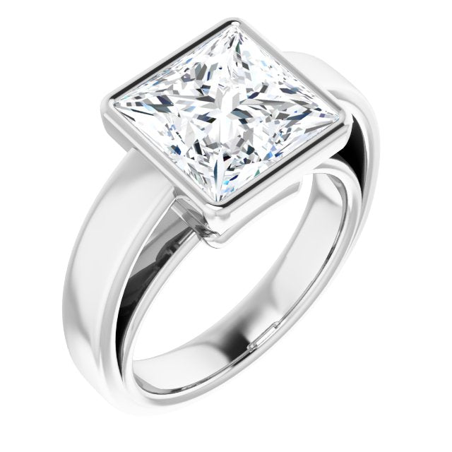 10K White Gold Customizable Cathedral-Bezel Princess/Square Cut Solitaire with Wide Band