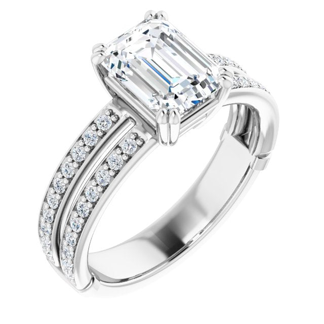 Cubic Zirconia Engagement Ring- The Constance (Customizable Emerald Cut Design featuring Split Band with Accents)