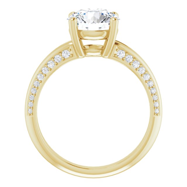 Cubic Zirconia Engagement Ring- The Apryl (Customizable Round Cut Center with 4-sided-Accents Knife-Edged Split-Band)