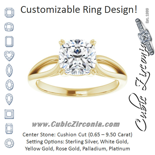 Cubic Zirconia Engagement Ring- The Gayle (Customizable Cushion Cut Solitaire with Wide-Split Band)