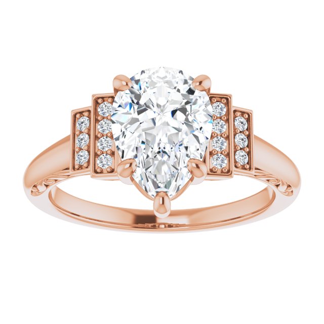 Cubic Zirconia Engagement Ring- The Brynhild (Customizable Engraved Design with Pear Cut Center and Perpendicular Band Accents)