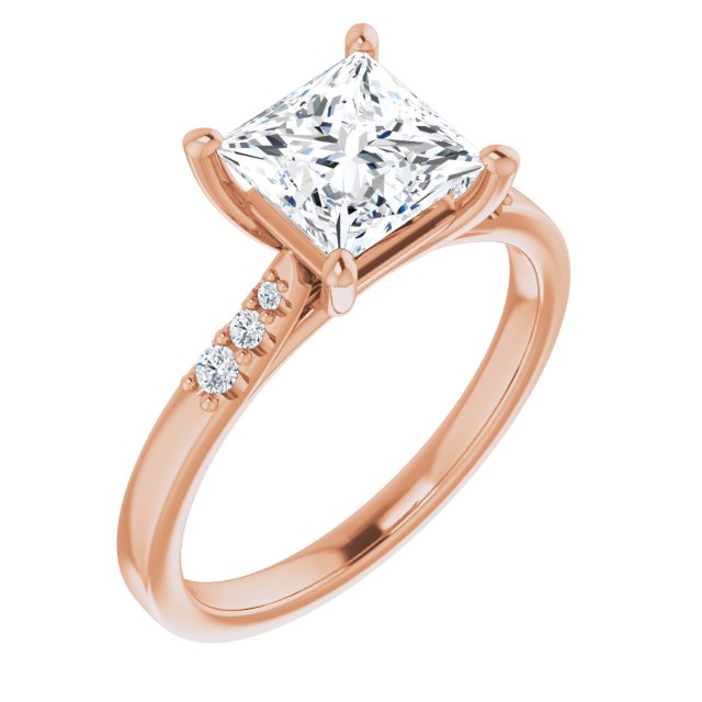 10K Rose Gold Customizable 7-stone Princess/Square Cut Cathedral Style with Triple Graduated Round Cut Side Stones