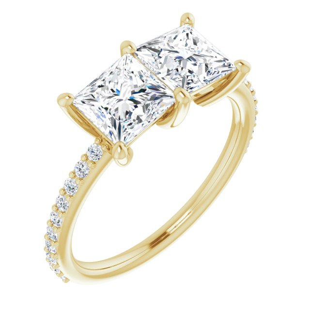 10K Yellow Gold Customizable Enhanced 2-stone Princess/Square Cut Design with Ultra-thin Accented Band