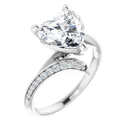 10K White Gold Customizable Heart Cut Style with Artisan Bypass and Shared Prong Band