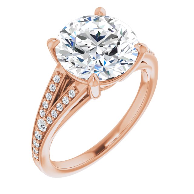 10K Rose Gold Customizable Round Cut Center with Thin Split-Shared Prong Band