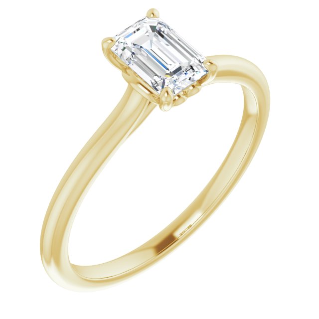 10K Yellow Gold Customizable Cathedral-style Emerald/Radiant Cut Solitaire with Decorative Heart Prong Basket
