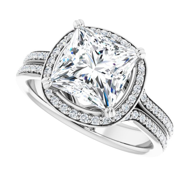 Cubic Zirconia Engagement Ring- The Kylee (Customizable Cathedral-set Princess/Square Cut Style with Split-Pavé Band)