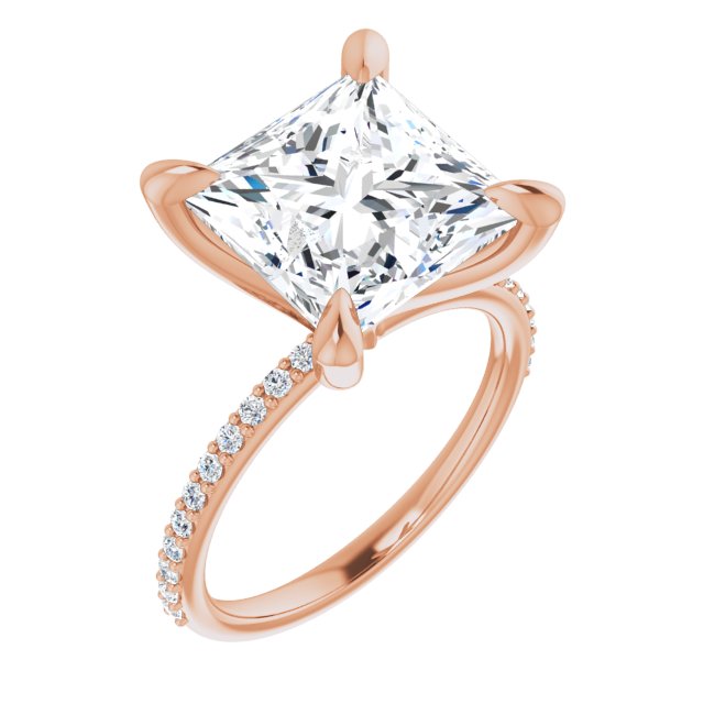 10K Rose Gold Customizable Princess/Square Cut Style with Delicate Pavé Band