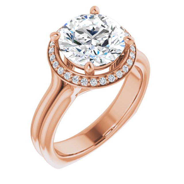 10K Rose Gold Customizable Round Cut Style with Halo, Wide Split Band and Euro Shank