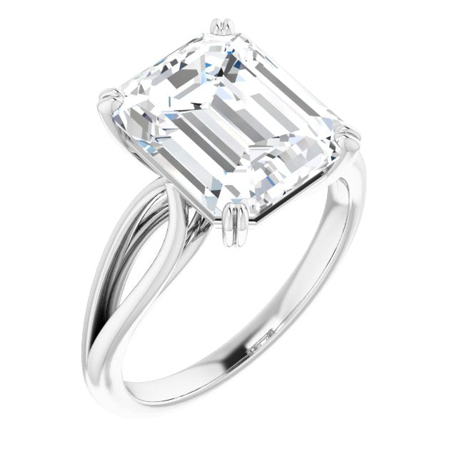 10K White Gold Customizable Emerald/Radiant Cut Solitaire with Wide-Split Band