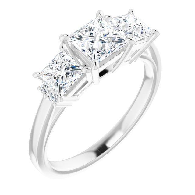 10K White Gold Customizable Triple Princess/Square Cut Design with Quad Vertical-Oriented Round Accents
