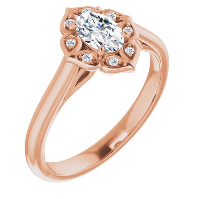 10K Rose Gold Customizable Cathedral-raised Oval Cut Design with Star Halo & Round-Bezel Peekaboo Accents