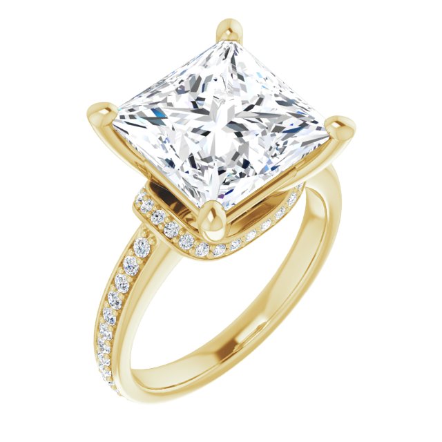10K Yellow Gold Customizable Princess/Square Cut Setting with Organic Under-halo & Shared Prong Band