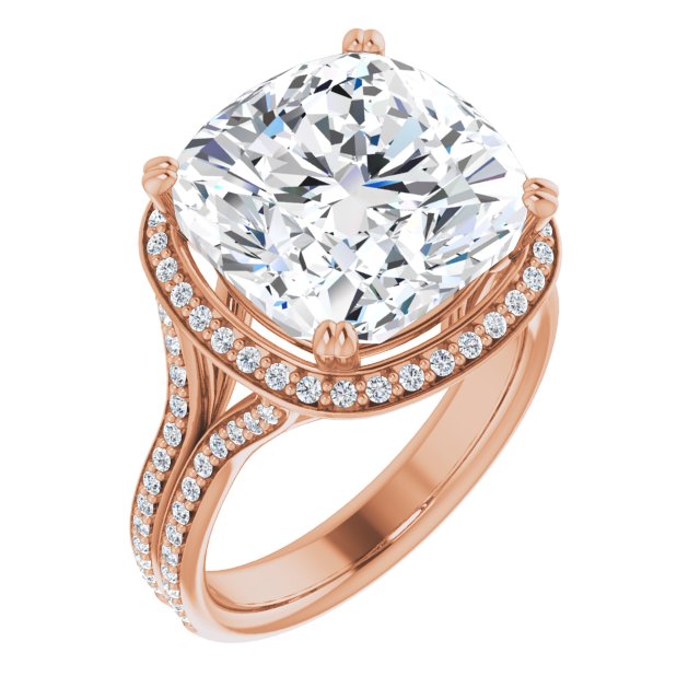 10K Rose Gold Customizable Cathedral-set Cushion Cut Style with Split-Pav? Band