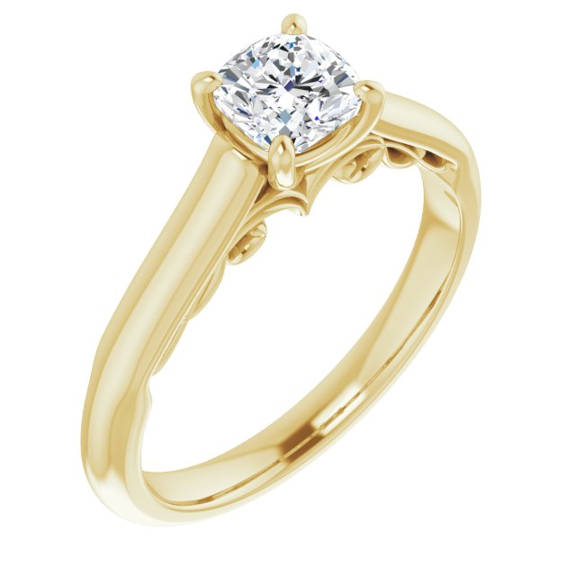10K Yellow Gold Customizable Cushion Cut Cathedral Solitaire with Two-Tone Option Decorative Trellis 'Down Under'