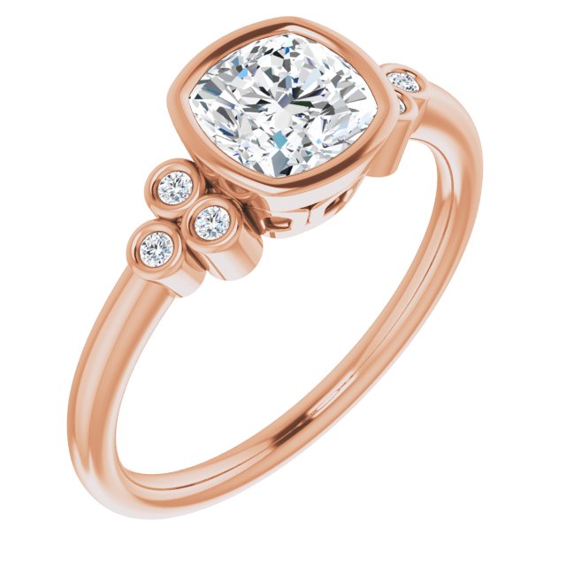 10K Rose Gold Customizable 7-stone Cushion Cut Style with Triple Round-Bezel Accent Cluster Each Side