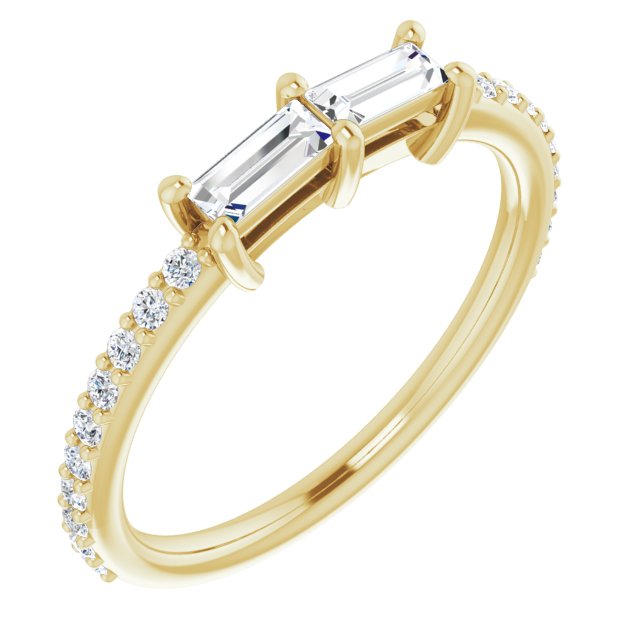 10K Yellow Gold Customizable Enhanced 2-stone Straight Baguette Cut Design with Ultra-thin Accented Band