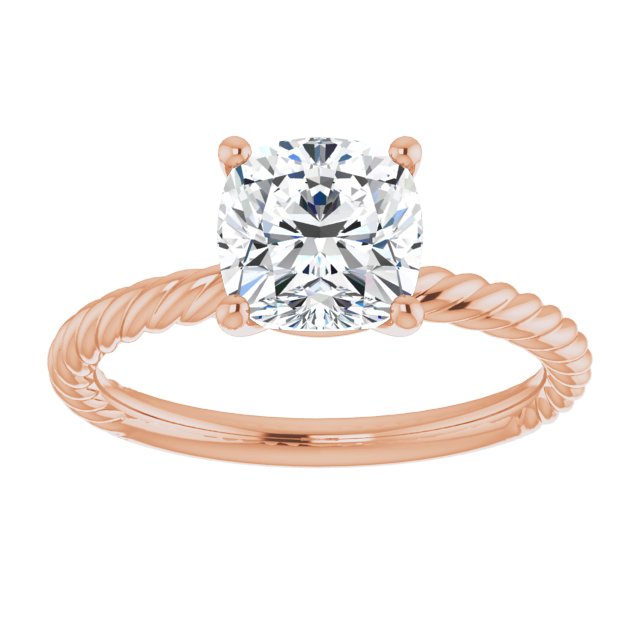 Cubic Zirconia Engagement Ring- The Donna Lea (Customizable Cushion Cut Solitaire featuring Braided Rope Band)