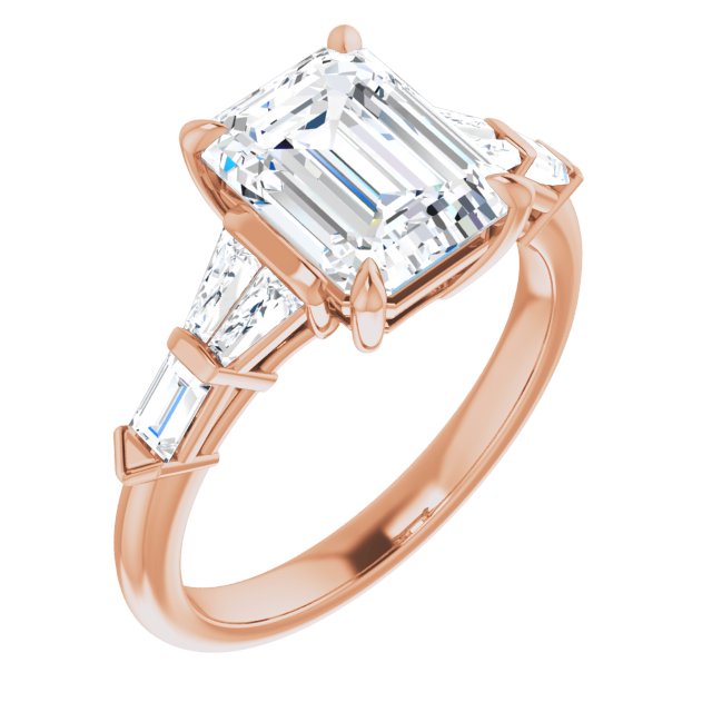 10K Rose Gold Customizable 7-stone Design with Emerald/Radiant Cut Center and Baguette Accents