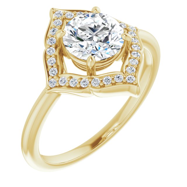 18K Yellow Gold Customizable Round Cut Style with Artistic Equilateral Halo and Ultra-thin Band