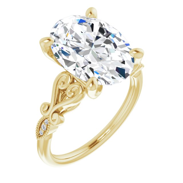 10K Yellow Gold Customizable 7-stone Design with Oval Cut Center Plus Sculptural Band and Filigree