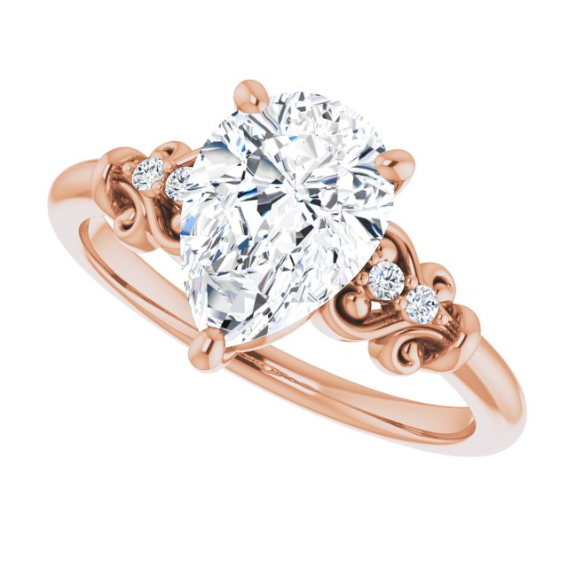 Cubic Zirconia Engagement Ring- The Amice (Customizable Vintage 5-stone Design with Pear Cut Center and Artistic Band Décor)