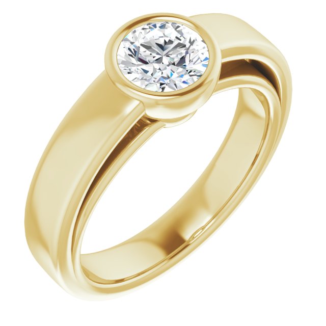 10K Yellow Gold Customizable Cathedral-Bezel Round Cut Solitaire with Wide Band