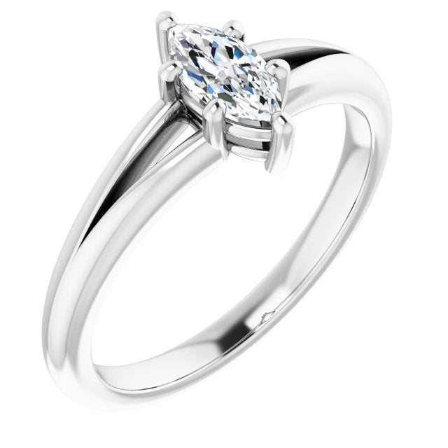 10K White Gold Customizable Marquise Cut Solitaire with Tapered Split Band