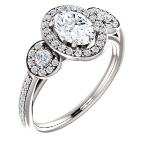 Cubic Zirconia Engagement Ring- The Téa (Oval Cut Customizable 3-Stone Cathedral-Halo with Accented Band)