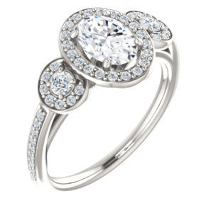 Cubic Zirconia Engagement Ring- The Téa (Oval Cut Customizable 3-Stone Cathedral-Halo with Accented Band)